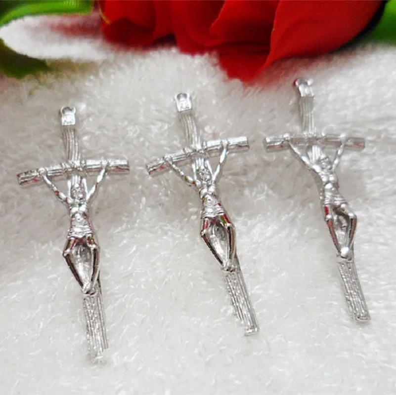 40pcs/pack Big one Hole Alloy Rosary Cross Rosary Crucifix Thick Religious Pendant with Jesus