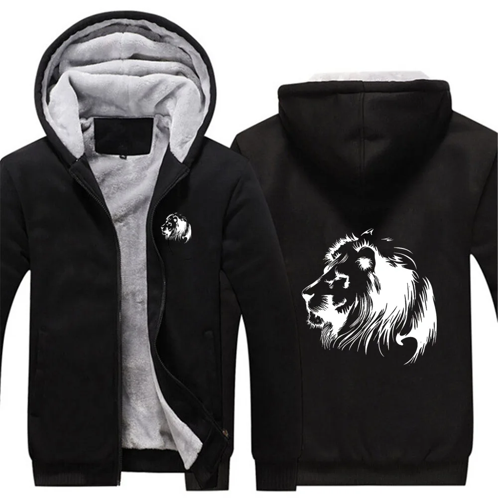 Meditation Lion Printing New Autumn Winter Male Hoodies Warm Jacket Sweatshirt Thicken High Quality Coat Zipper Hip Hop Tops