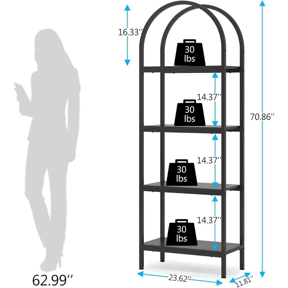 4-Tier Open Bookshelf Set of 2, Industrial Wood Bookcase with Metal Frame, Freestanding Display Rack Tall Shelving Unit