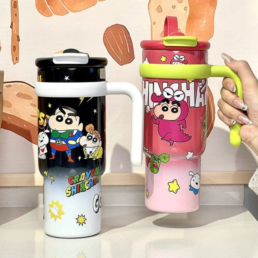 

900ml Genuine Crayon Shin-chan Large Capacity 316 Stainless Steel Insulated Water Bottle With Straw Handle For Car Use Home