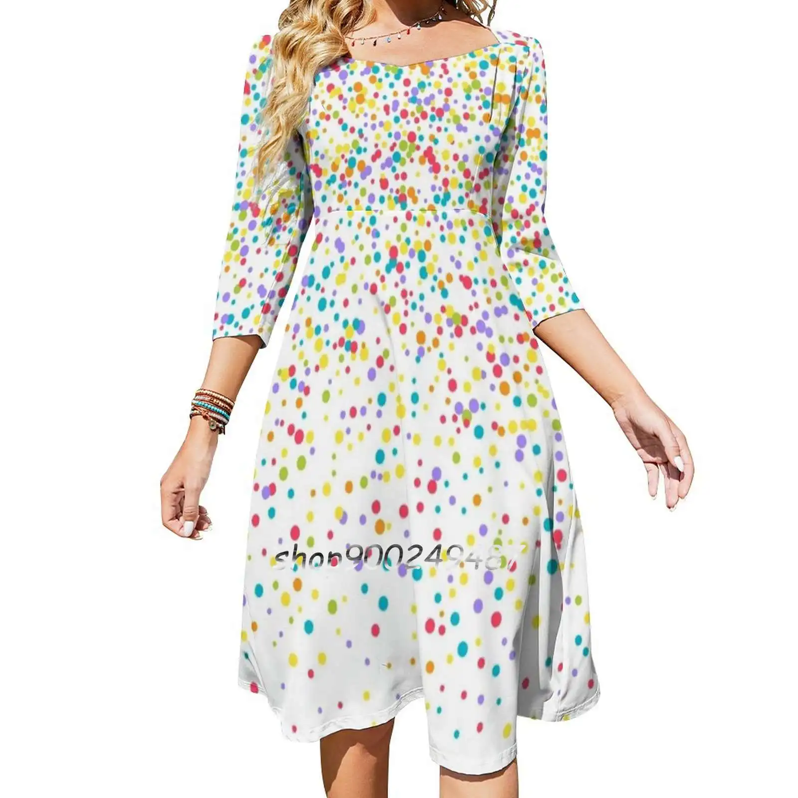 Confetti Square Neck Dress Sweet Summer Dress Women Elegant Halter Print Dress Confetti Dot Dots Dotty Spot Spots Spotty Colour