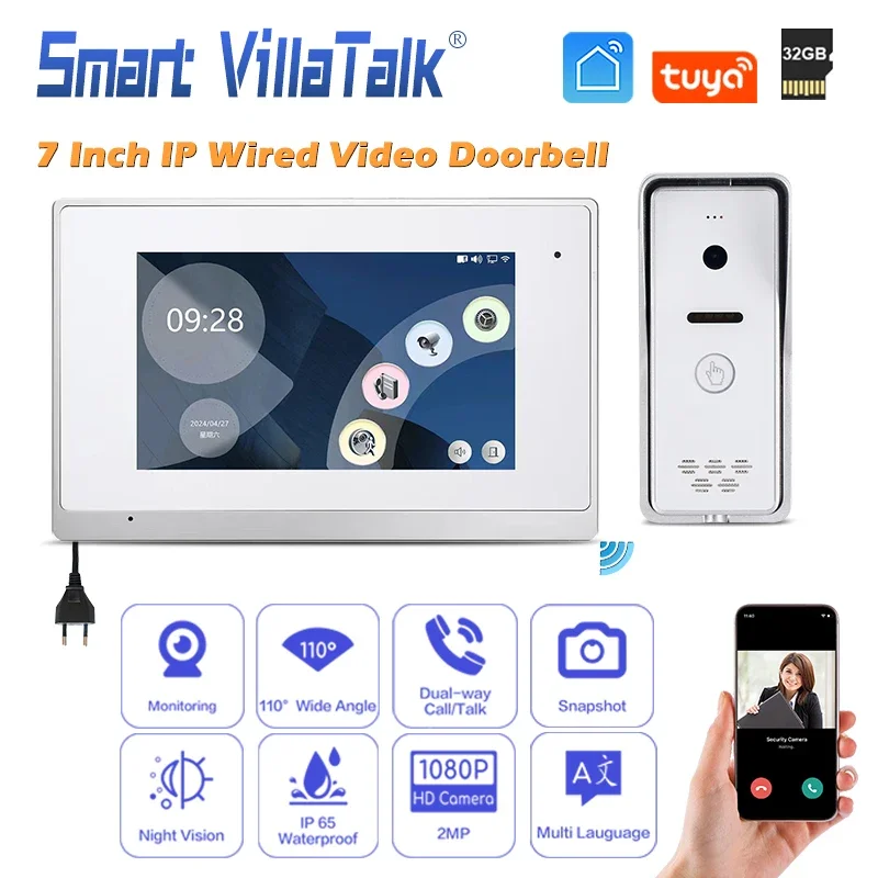 

High-Quality Cat5/6 ip intercom system for apartment video door phone building smart tuya wifi doorbell unlock 2 locks