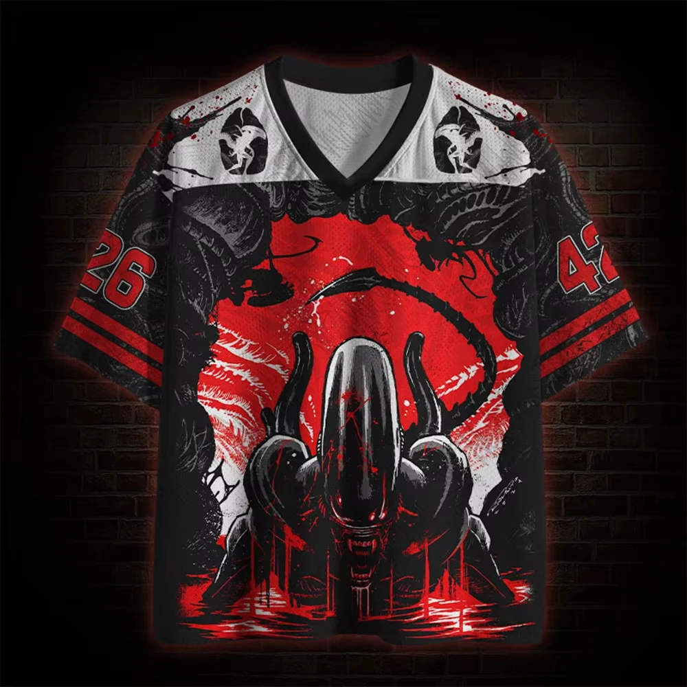 Red Xenomorph Monster Alien Horror Sports Jersey Women's Tshirt Kids Tshirt Top Vneck Short Sleeve Quick Drying Men's T Shirt