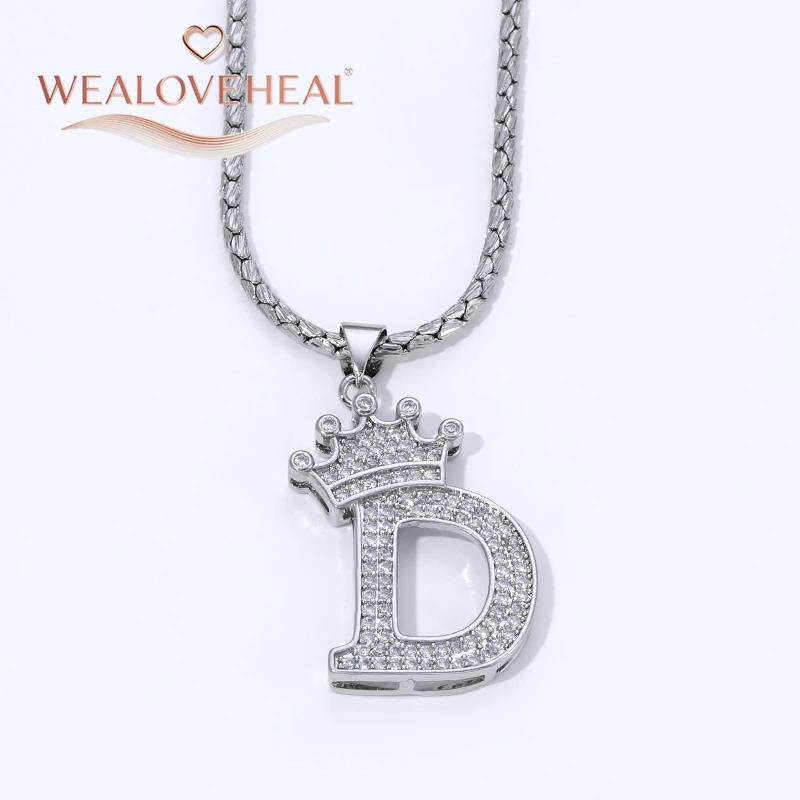 Rhodiumbeschichtete A-Z-Kronen-Initialen-Halskette, Iced Out CZ 26 Buchstaben-Anhängerkette 50 cm, personalisiertes Hip-Hop-Schmuckgeschenk für Sie und Ihn – Detail 22
