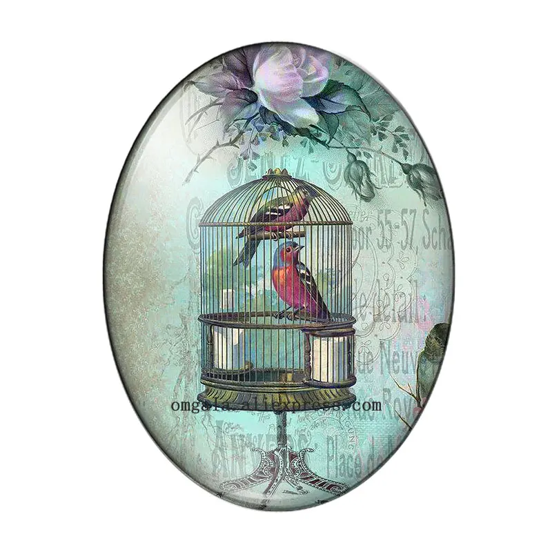 Vintage Birdcage And Butterfly Flowers Art Paintings 13x18mm/18x25mm/30x40mm Oval photo glass cabochon flat back Making findings