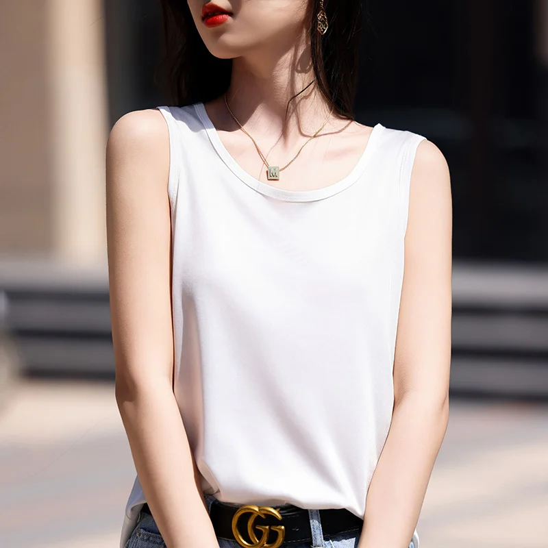 

High-End Acetate Fiber Women's Knitted T-shirt with Suspender European Fashion Style Popular Women's Top