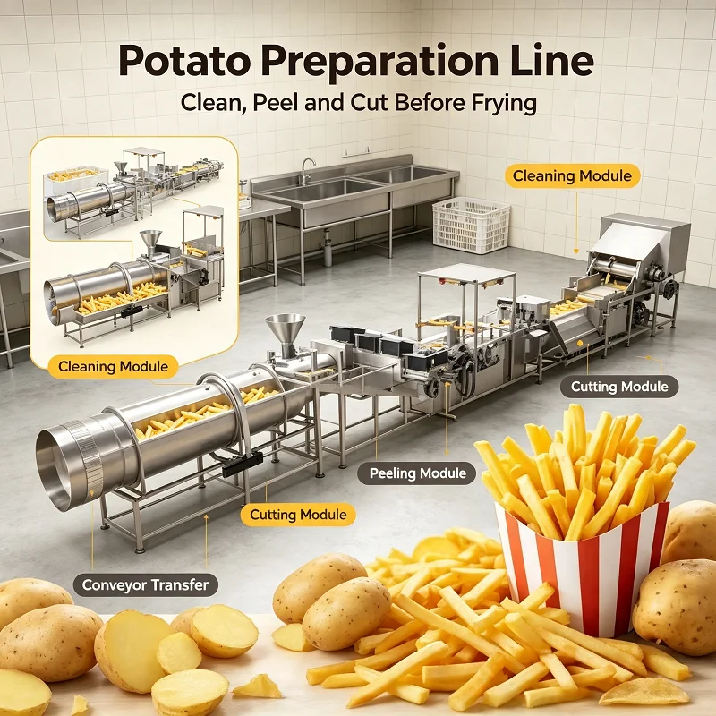 High-Speed Fries Maker, PLC Cutter & Frying Assembly, 2000kg/h Oil Purifier, for Quick-Service Frozen Bakery