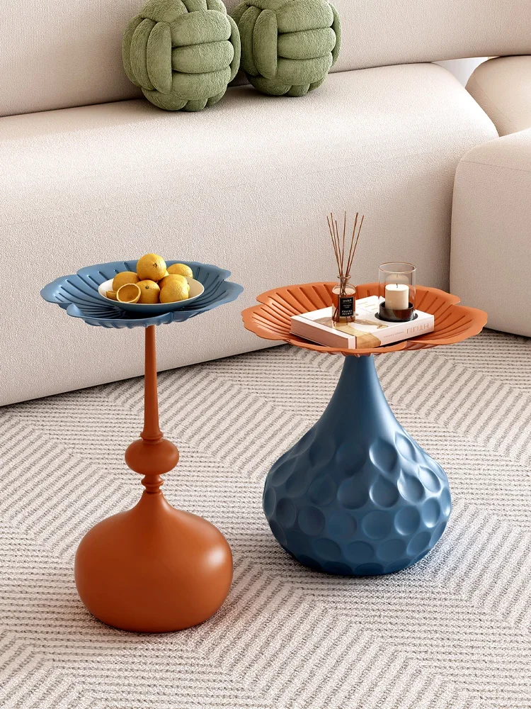 

New high-foot fruit plate side table living room household metal iron round simple storage snack fruit plate small table