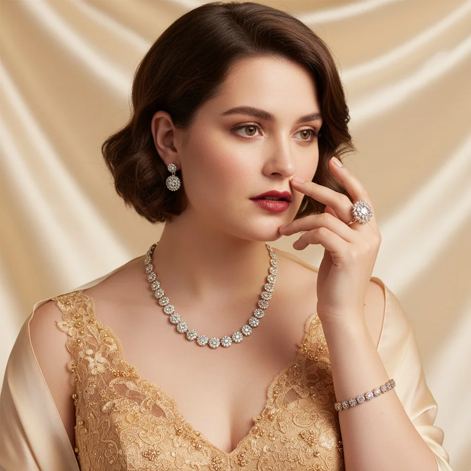 Vintage Zircon Jewelry Set for Women 2026 European And American High-End Light Luxury Earrings And Necklace Combo