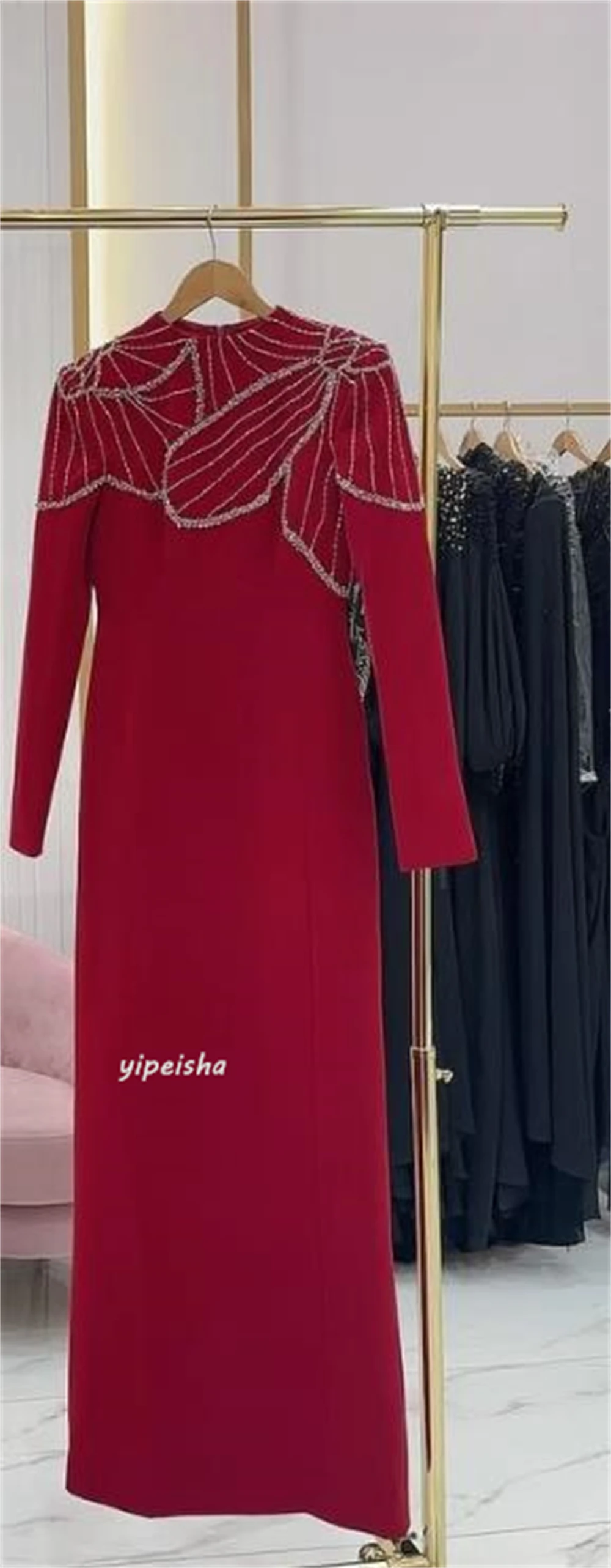  Prom  Jersey Draped Beading Birthday A-line High Collar Bespoke Occasion Gown Long es Saudi Arabia Evening