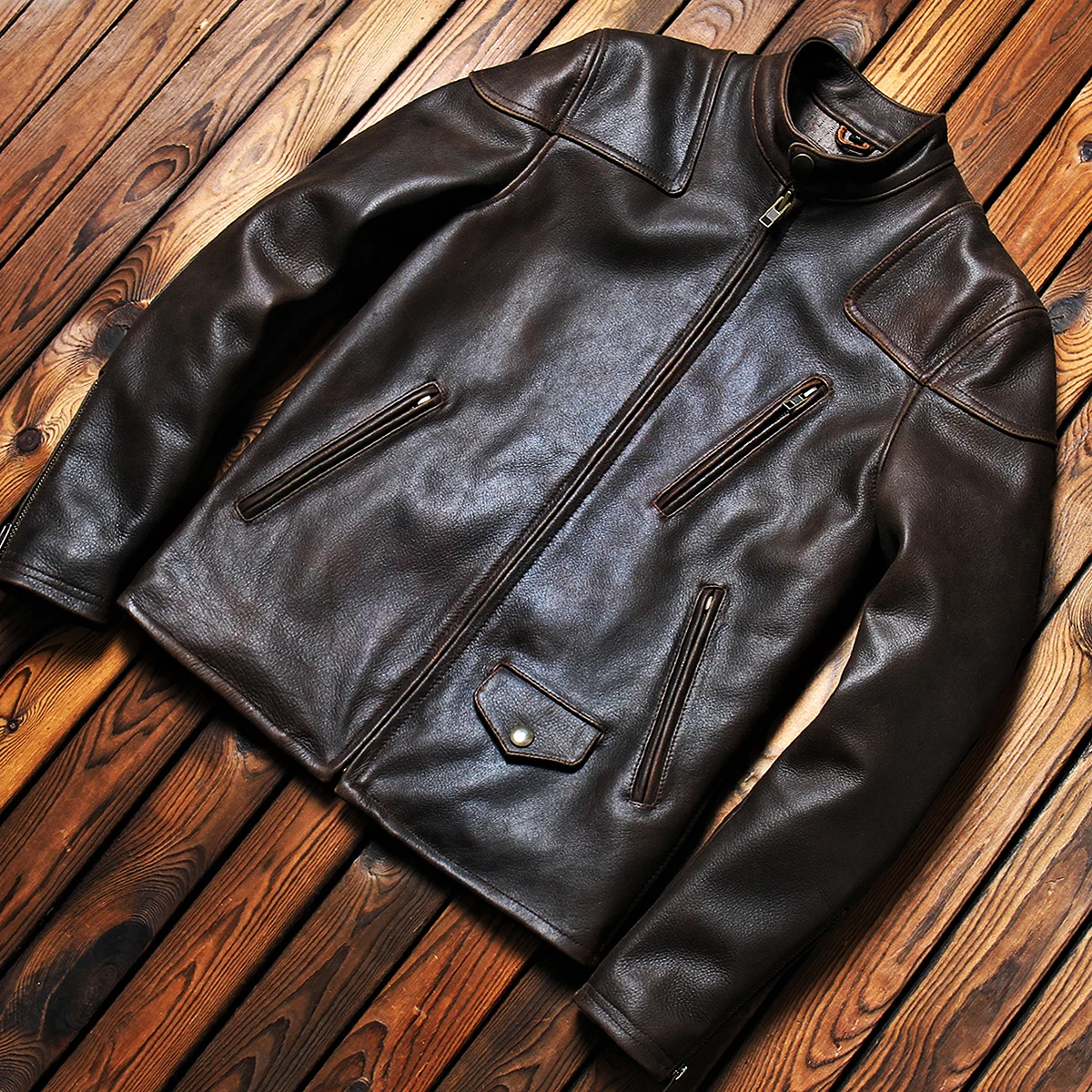 

Мужская куртка из матовой воловьей кожи в стиле ретро, приталенная, с коротким рукавом, на молнии, модная, для делового и повседневного стиля