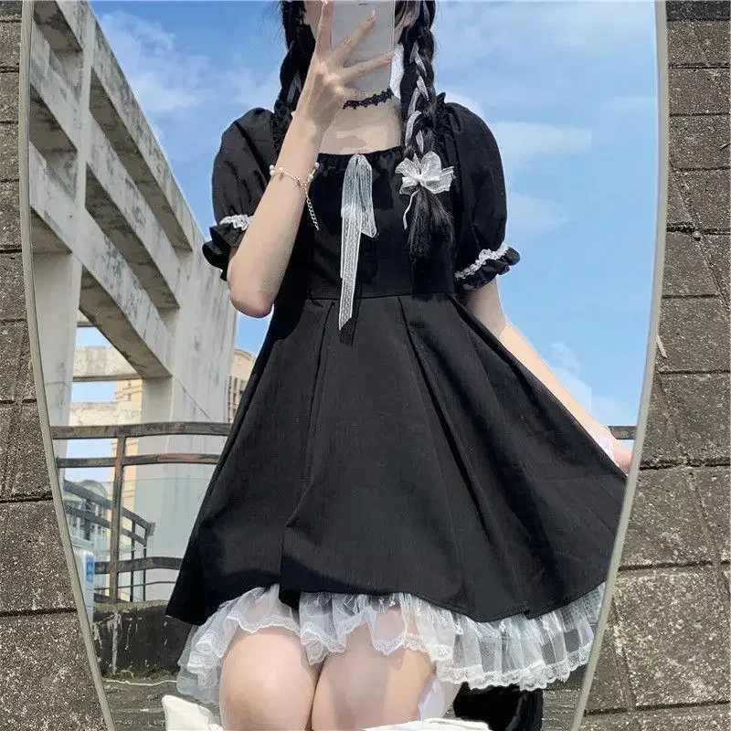 أزياء الصيف طالب المدرسة الثانوية موحدة لطيف هيبورن نمط فستان قصير تنورة سوداء اليابانية كلية نمط فتاة الإحساس 2025 #5