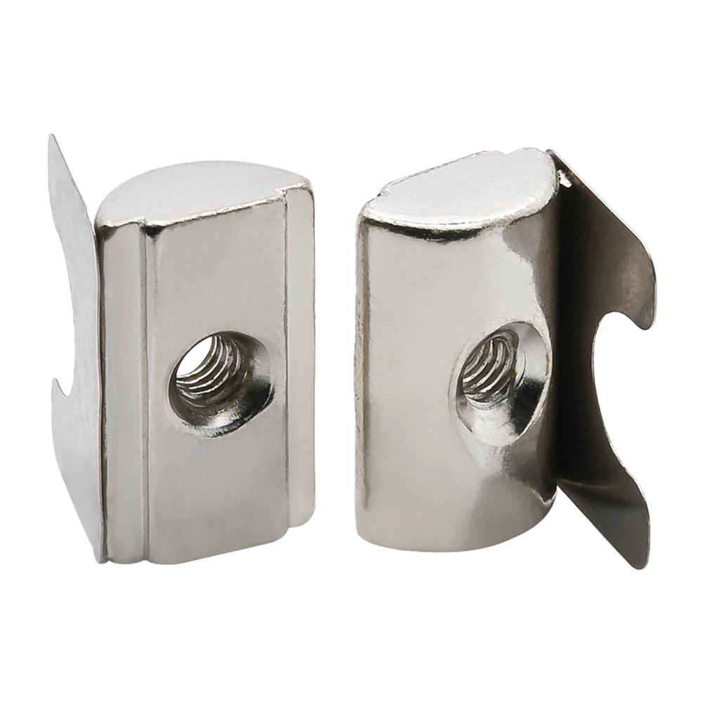 10 Pcs M4 M5 M6 Self-aligning Roll-in T Nut with Spring Leaf 8mm Slot Aluminum Profile 30 Series Nickel Plated Steel