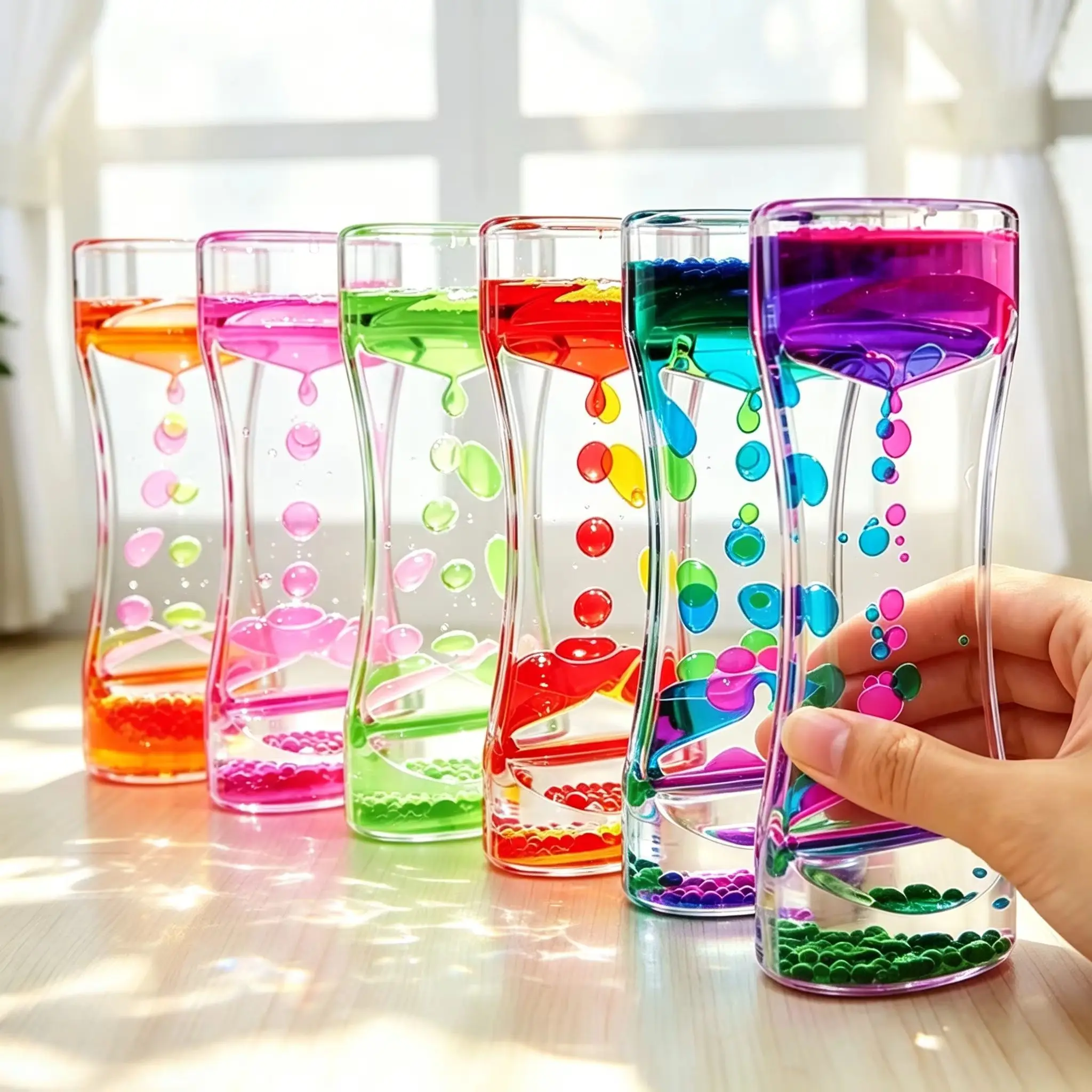 Multicolor Curved Liquid Motion Timer Floating Bubble Hourglass Visual Anxiety Relief Desktop Ornament Daily Leisure Present