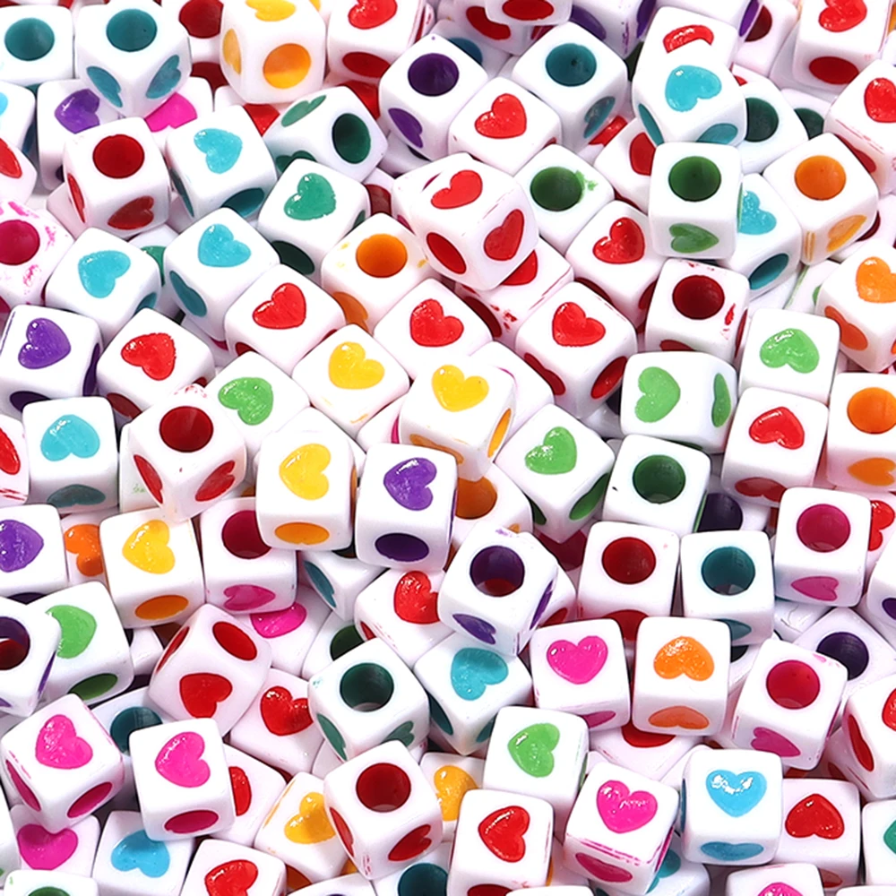 100 قطعة/الوحدة اللون الاكريليك الحب القلب الخرز بالتنقيط النفط مربع الشكل خرزة مباعدة لصنع المجوهرات سوار ذاتي الصنع الديكور اكسسوارات