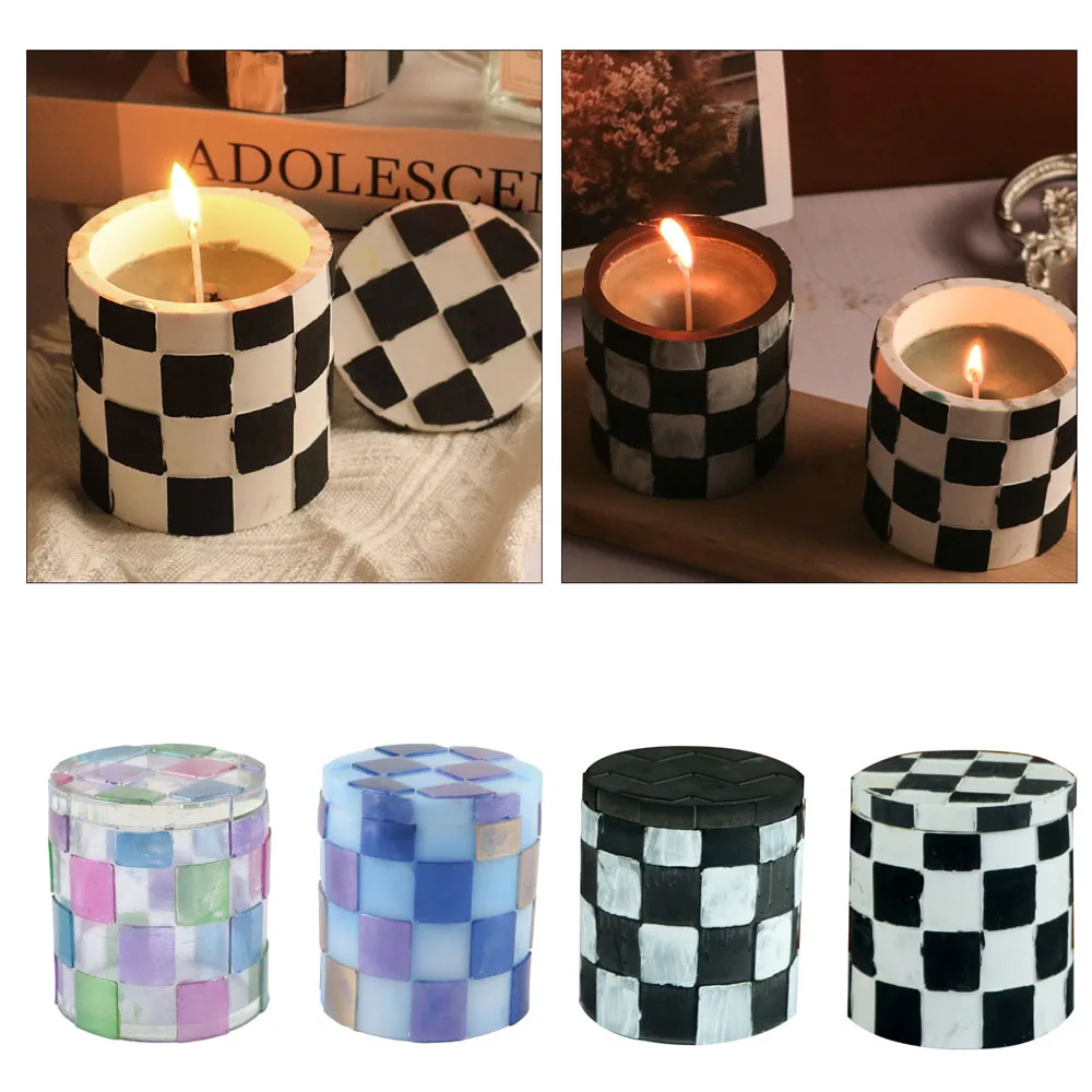 

Checkerboard Grid Storage Boxes With Lids Silicone Molds Jars Bottles Gypsum Concrete DIY Candle Cup Ceramic Mold For Large