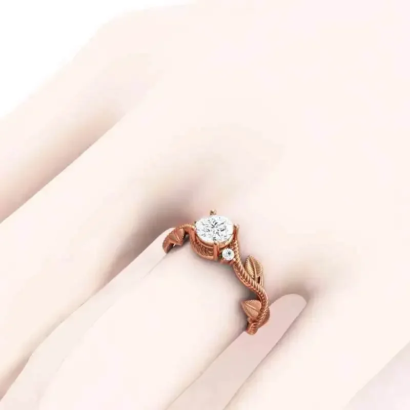 Leaf Lines Embellished with Zircon, Fashionable and Shiny, Light Luxury, Fashionable Women's Ring Personalized First Accessory