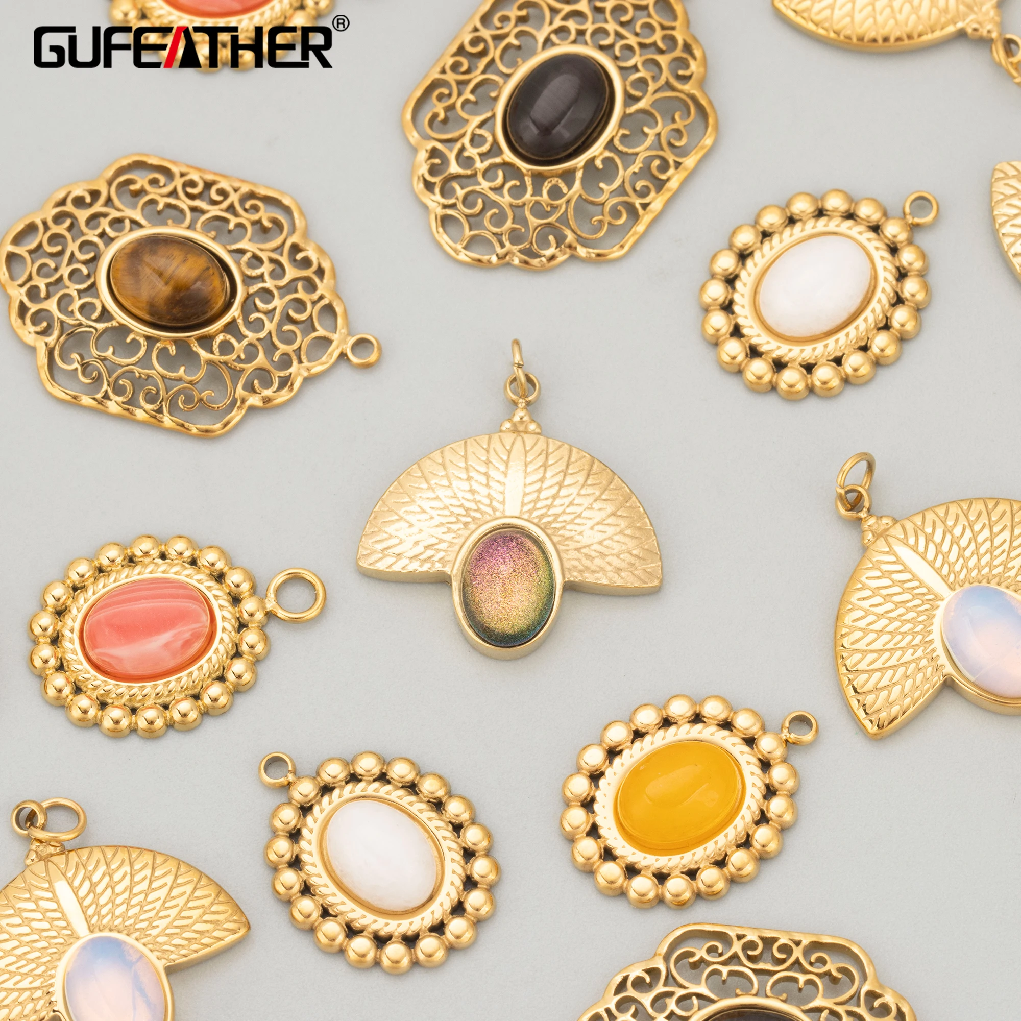 GUFEATHER,4pcs/lot,MI61,waterproof jewelry accessories,316L stainless steel,natural stones,charms,jewelry making,diy pendants