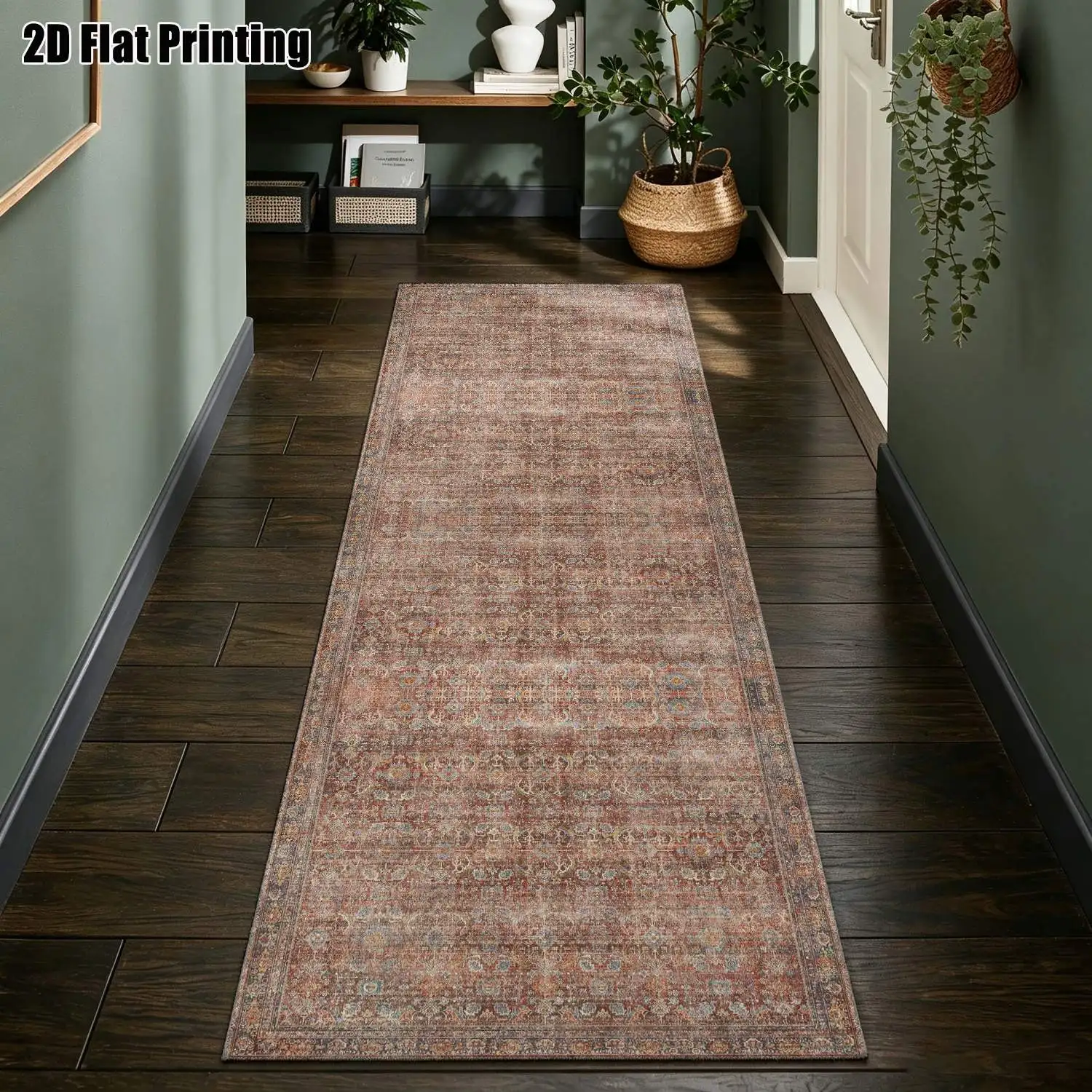 1Pc 2D Printed Retro Brown Geometric Long Strip Runner Rug, Nordic/Modern Minimalist/European/Bohemian Style, Home Decor, Multi-Size, Machine Washable, Suitable for Entrance, Hallway, Living Room, Bedroom