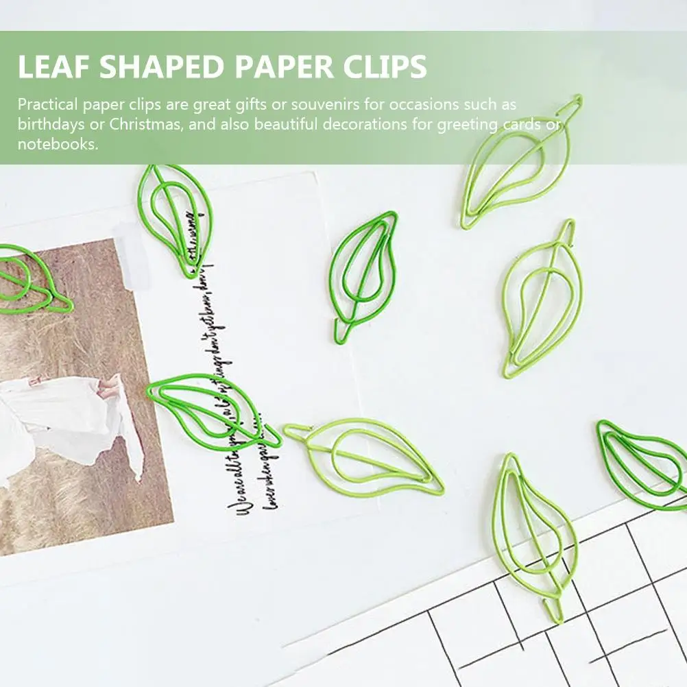 30 Pcs Leaf Shaped Paper Clips Creative Stationery Office Supplies Document Organizer Green Metal Clamps For Paperwork Study
