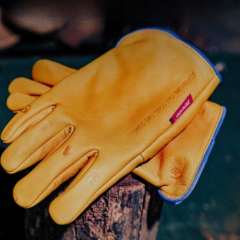 Cowhide Warm Windproof Cold Proof Fire-resistant Heat-resistant Firewood Chopping Outdoor Camping Cycling Protective Gloves