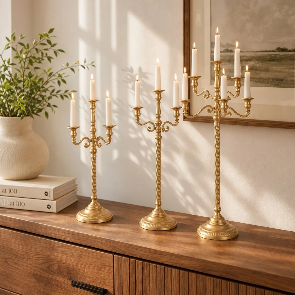 Vintage Gold Candelabra, European Rustic 5-Arm Twisted Metal Candle Holder, Tall Pedestal Centerpiece for Wedding Table Decor