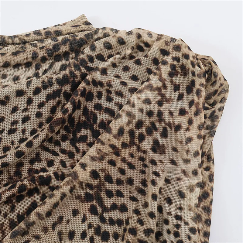 NINE ZAR Women's Sexy Slim Fit Leopard Print Pleated Silk Net Dress Casual Wear Wrap Style No Sleeve 2026 Winter Collection