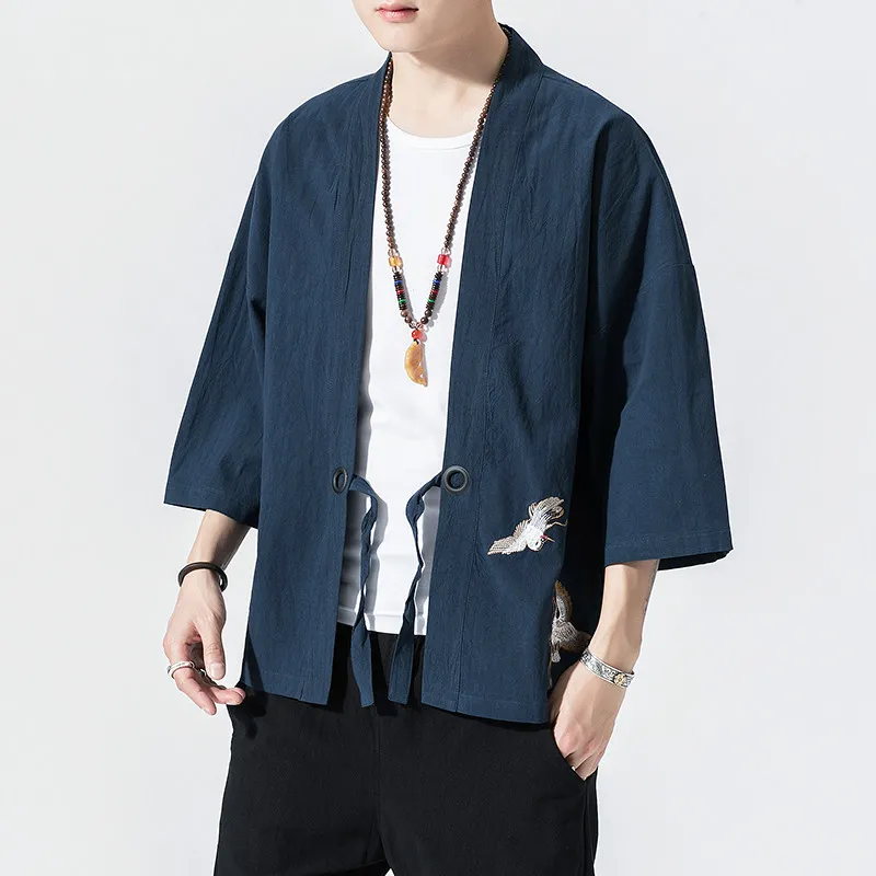 

Men Japanese Kimono Shirts Men Cardigan Streetwear Traditional Samurai Clothing Men Hanfu Shirt Yukata Male Open Stitch Shirts