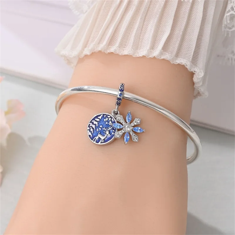 الأصلي 925 فضة شجرة عيد الميلاد سانتا كلوز ثلج قلادة حبة صالح المرأة سوار قلادة DIY عيد الميلاد غرامة هدية #3