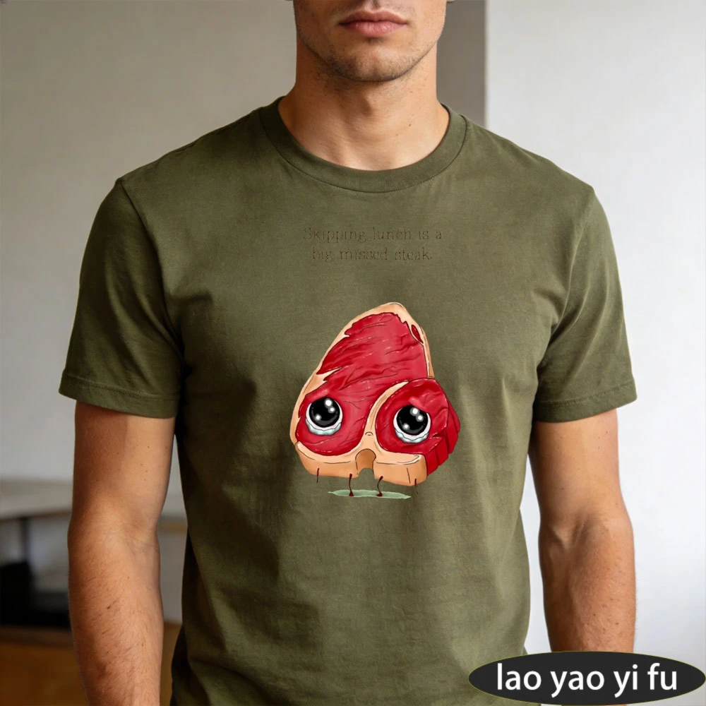 Skipping Lunch Is A Big Missed Steak Cute Tbone Steak Graphic Men Summer T Shirt Food Pun Funny Casual Short Sleeve Tee