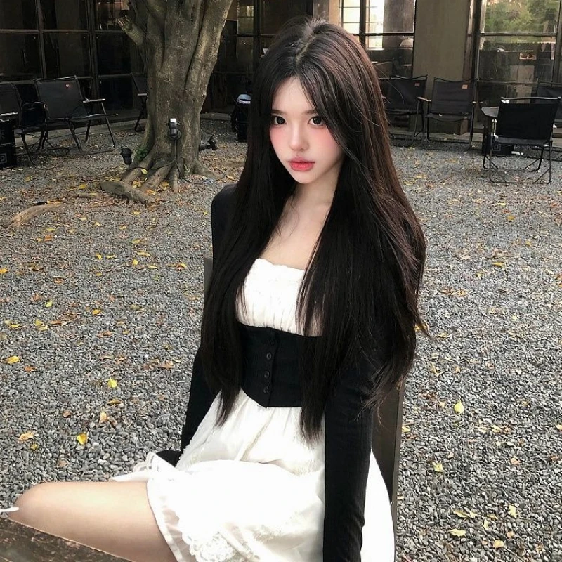 French Style Vintage Lace Camisole Dress for Women New Summer Black White Slim Fit Long-sleeve T-shirt Set Korea Chic Dress Sets