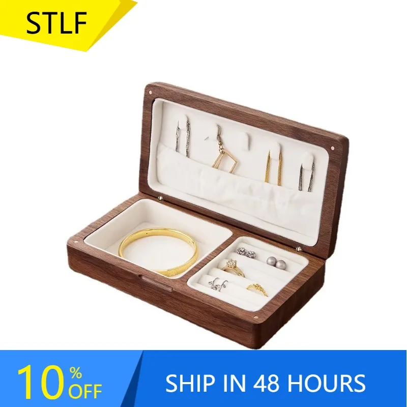 XMSJ Wholesale High-End Light Luxury Rectangle Wooden Jewelry Wooden Box Gift Box Solid Black Walnut Carved Storage Wooden Box G