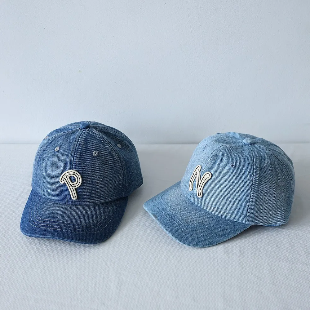 

New Boy Girl Embroidery Letter Denim Baseball Hats Solid Children Peaked Hat Fashion Baby Sunscreen Cap Cotton Kid Casual Caps