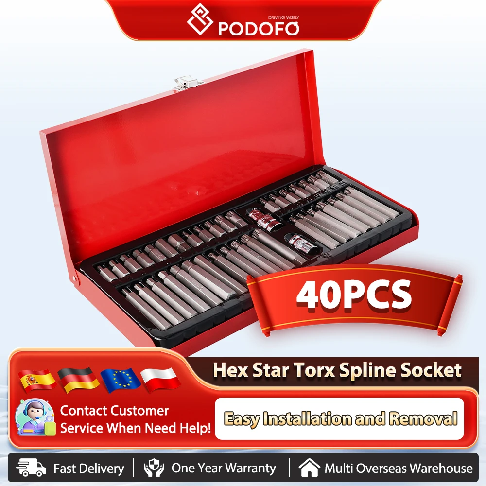 Podofo 40 pièces embout en forme d'étoile/embout en forme de fleur/embout Hexagonal intérieur/embout en forme de prune/embout à doze angles/clé à douille hexagonale
