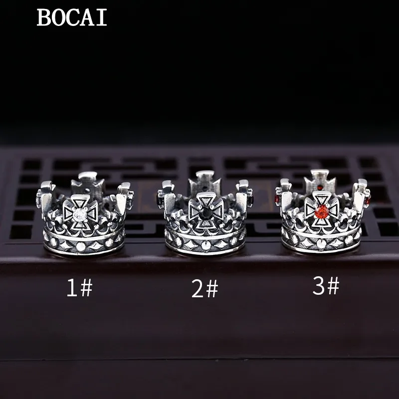 BOCAI S925 Sterling Silver Pendant Retro and Compact Set With Diamonds Crown Pendant Men's and Women's Gift