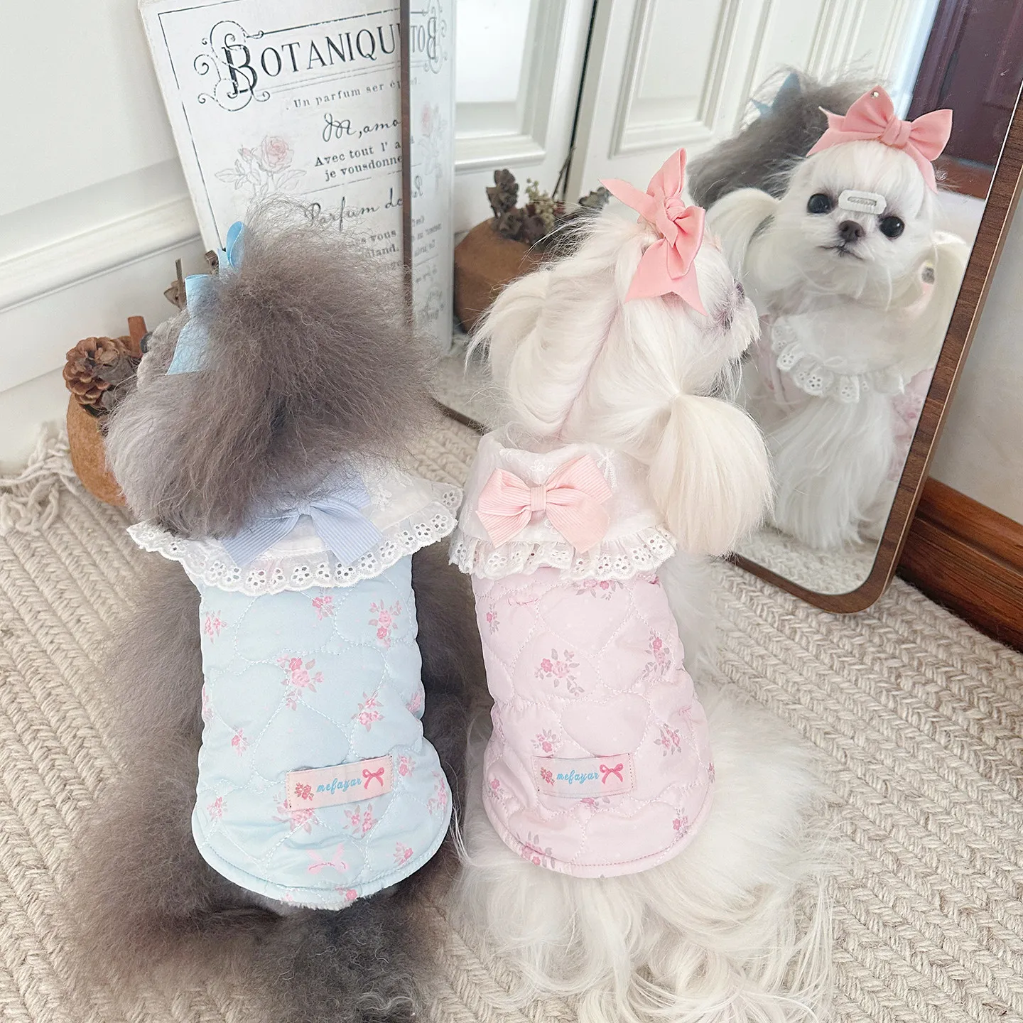 

Одежда для собак с цветочным принтом, розово-голубая, зимние теплые хлопковые пальто для маленьких и средних собак, милая одежда для питомцев, йоркширские терьеры