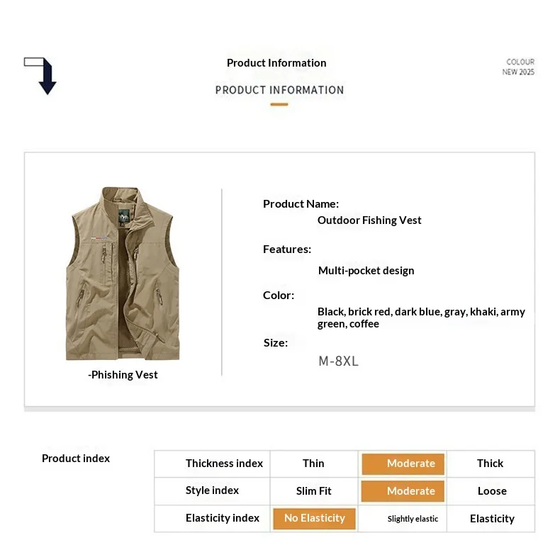 Sommer- und Herbst-Mehrtaschen-Arbeitsweste, dünn, für Angeln, Arbeitskleidung, Biker, Outdoor, schnelltrocknend, beste Frühlingsweste für Herren – Detail 8
