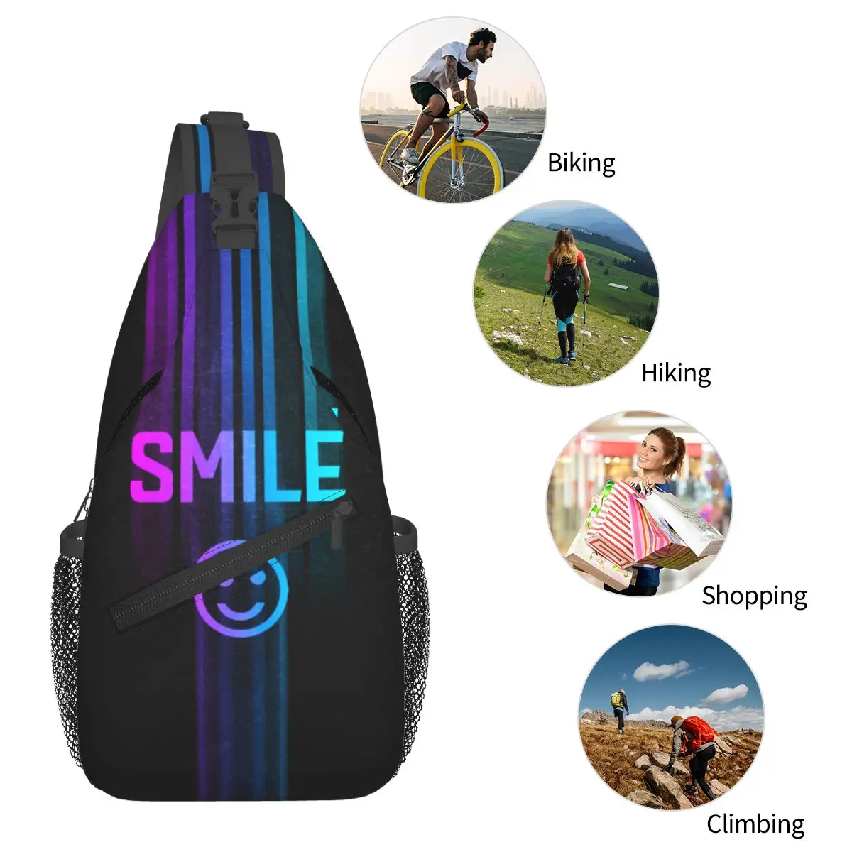 S-smile Face Sling Peito Sacos Crossbody Ombro Mochila Esportes ao ar livre Daypacks Moda Bolsa