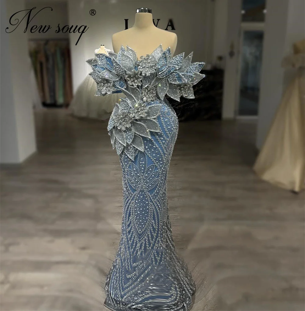 

Элегантные синие платья русалки для выпускного вечера с бисером для женщин, халаты De Soiree, свадебное платье для гостей, вечерние платья с кристаллами, вечерние платья по индивидуальному заказу