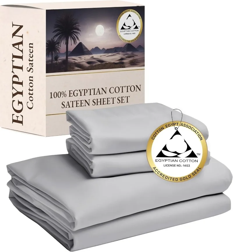 

Certified Luxury 100% Egyptian Cotton Sheets, Queen Size Sheets, Deep Pocket Bed Sheets Set, Sateen Cooling Sheets for Hot Sleep