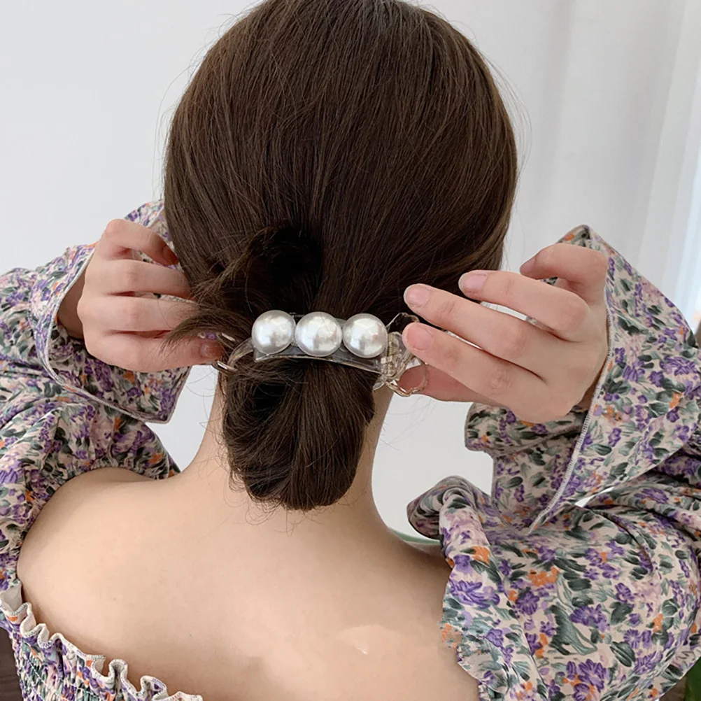

4Pcs Pearl Claw Clips Hair Claw Alloy Holder Back Hairpin Long Grip Women Practical Daily Use Small Hair Clips