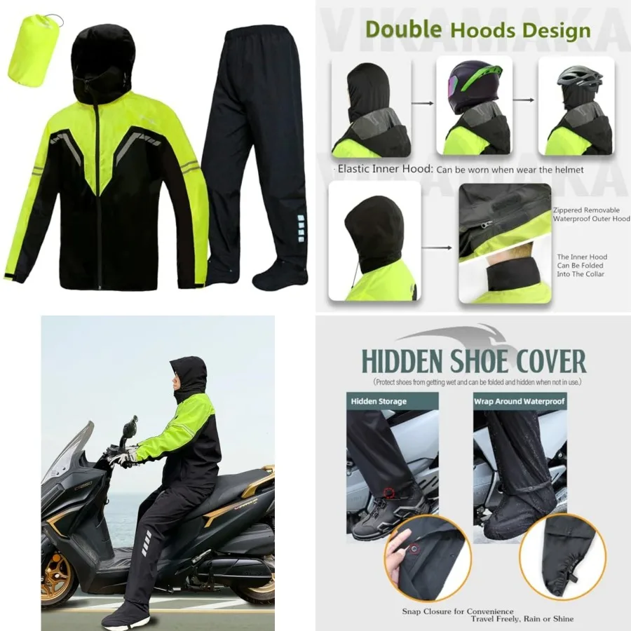 Waterproof Rain Suit for Men, Lightweight Rain Jackets and Pants Portable Reflective for Motorcycle Cycling Rain Gear