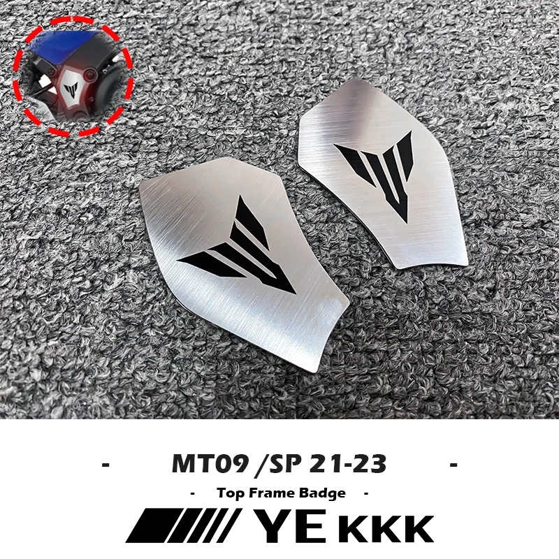 

For YAMAHA MT-09 MT-09SP 2021-2023 New Brushed Metal Alloy Motorcycle Frame Top Frame Badge Kit Sticker MT Logo MT09