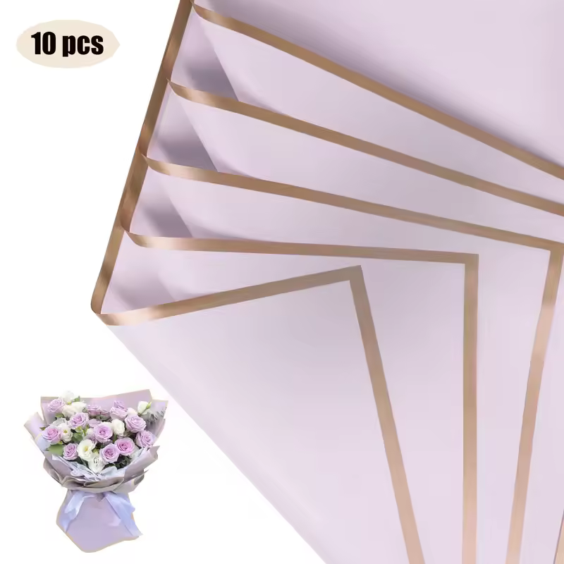 10 Sheets Flower Wrapping Paper with Golden Edges, Waterproof Bouquet Packaging - Ideal for DIY Weddings & Birthdays - Image 24