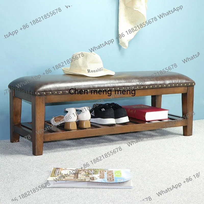 Enter the door to change shoes, stool cabinet to wear shoes, storage stool log household, solid wood