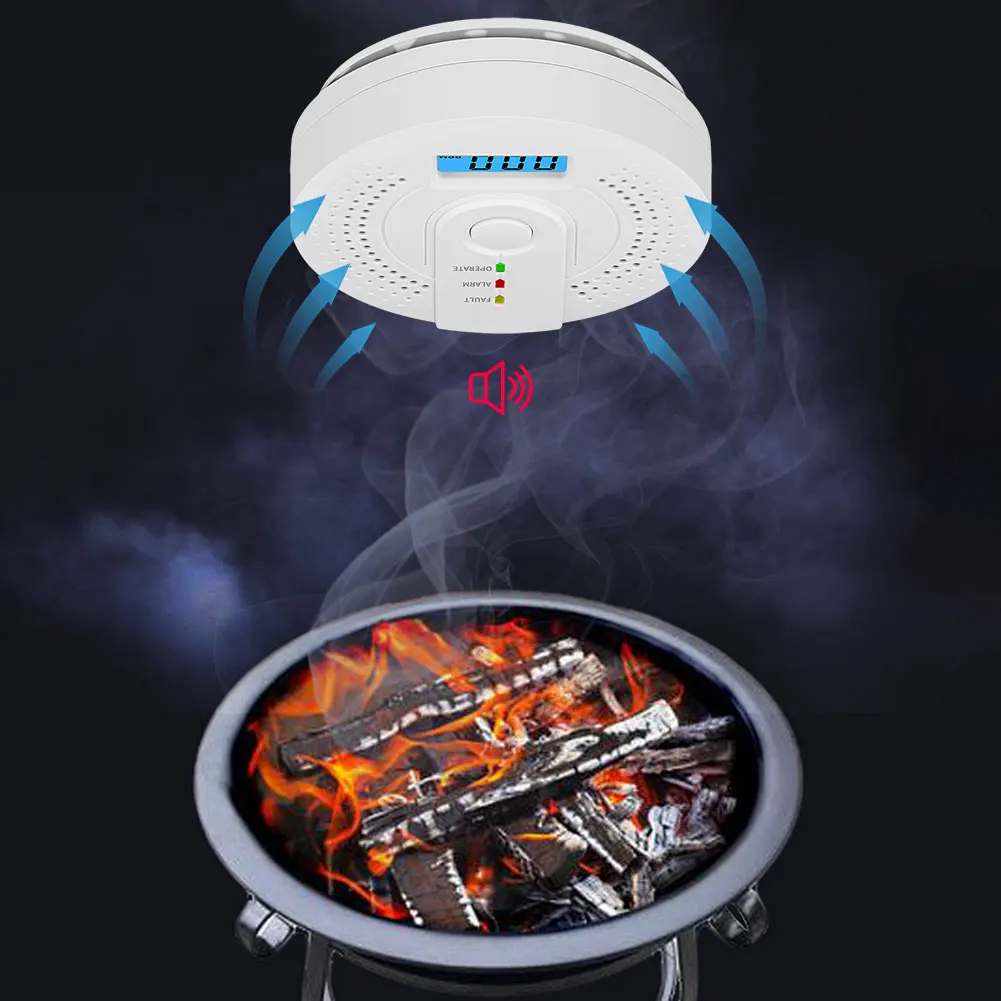 Carbon Monoxide Detector CO Warning Alarm Battery Powered Carbon Monoxide Sensor Portable Digital CO Detector for Home Warehouse