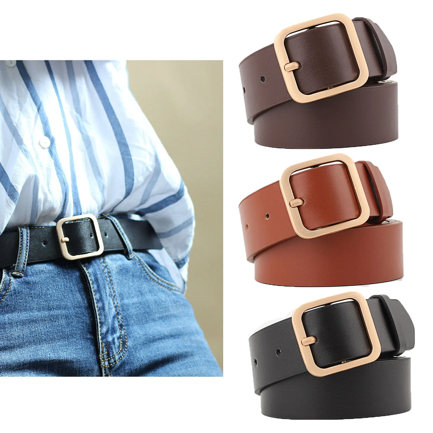 

Fashion Womens Faux Leather Belt Soft Leather Waist Belt with Pin Buckle for Jeans Pants,width 1.3"