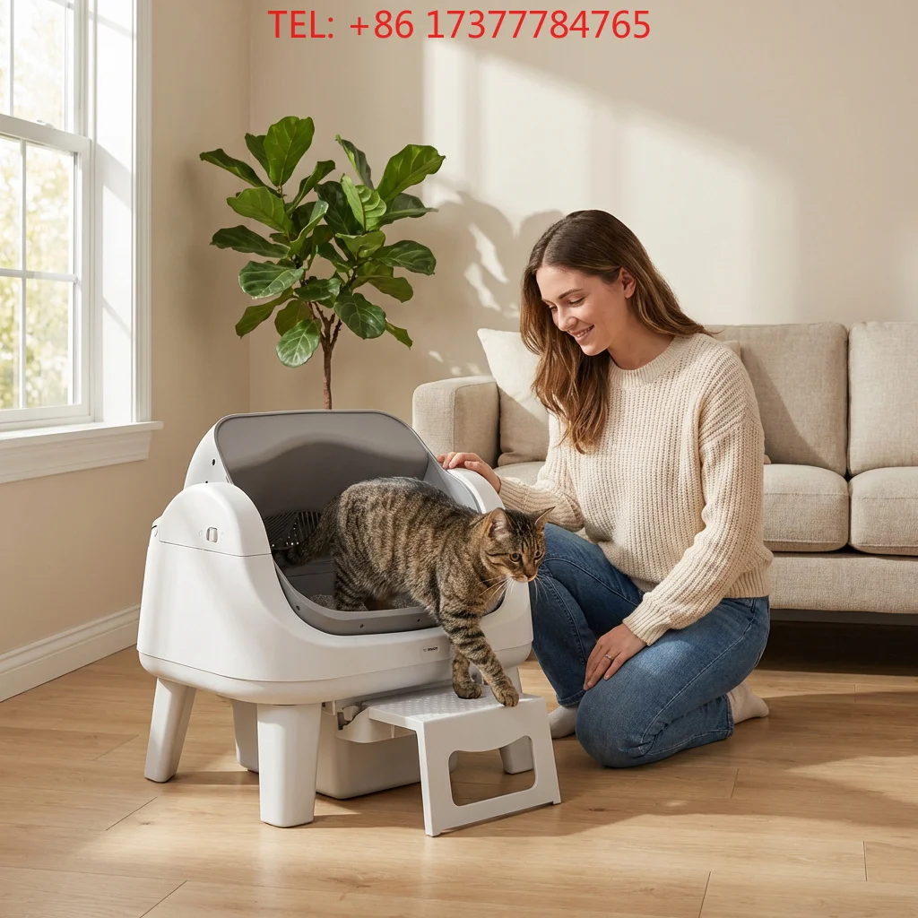 For AS 12 White Grey Smart Dual Mode Automatic High Capacity Eco Friend Odor Control Easy Clean Large Cat Box