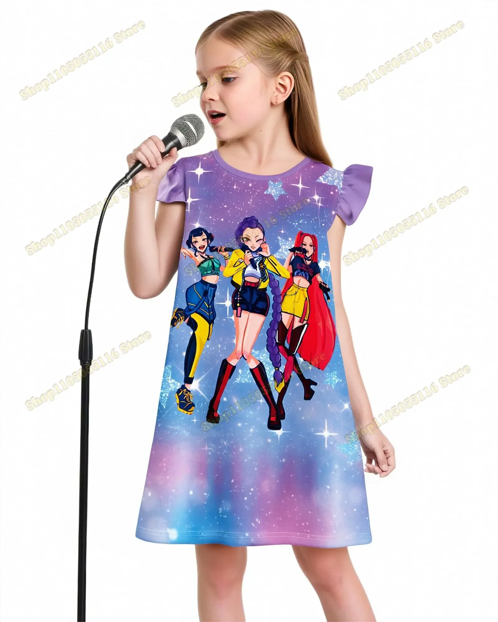 

New KPop Demon Hunters Girls Dresses Cartoon Clothes Baby Girls Dresses Kid Wedding Party Princess Vestidos Best Gift