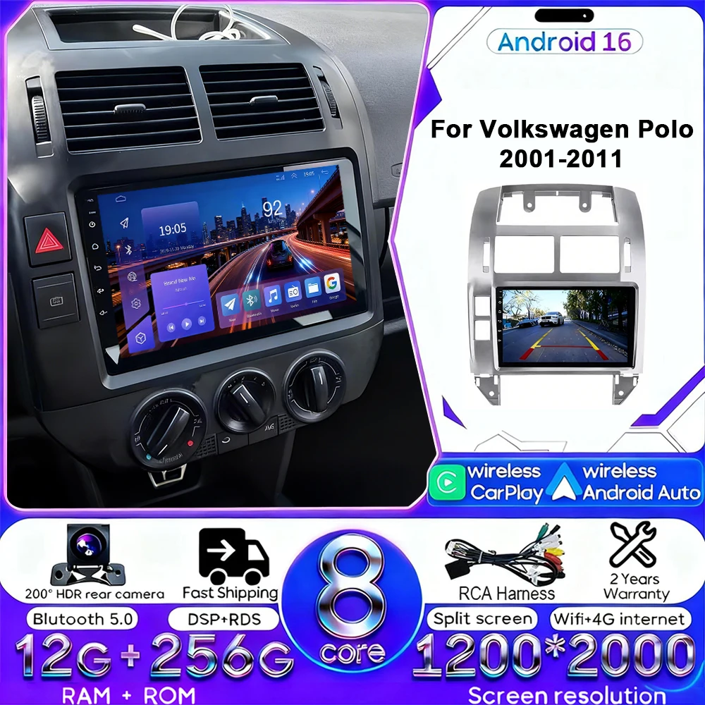 Для Volkswagen Polo Mk4 2001-2011 Android автомобильный радиоприемник 2din Carplay GPS Navi DSP мультимедийный сенсорный экран Bluetooth головное устройство стерео